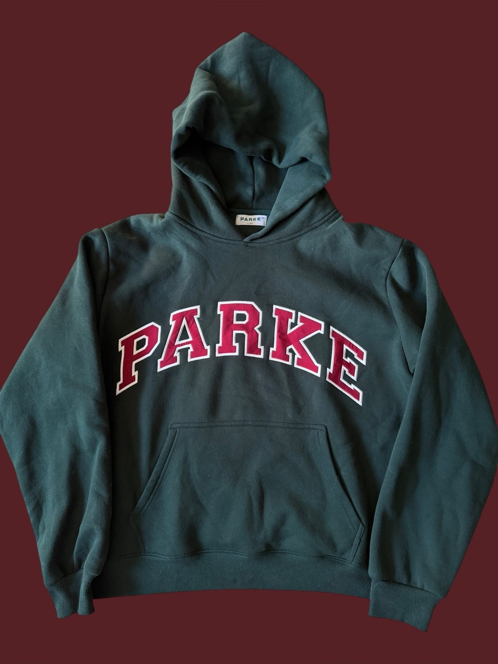 PARKE Forest Green Holiday Varsity Hoodie Applique Sweatshirt L/XL NWOT